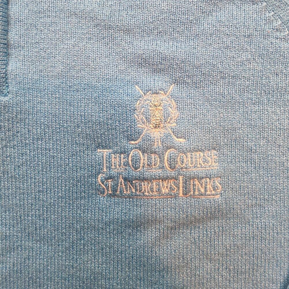 The Old Course St Andrews Links Sweater Mens L Blue 1/4 Zip Wool Golf Pullover - Picture 4 of 10